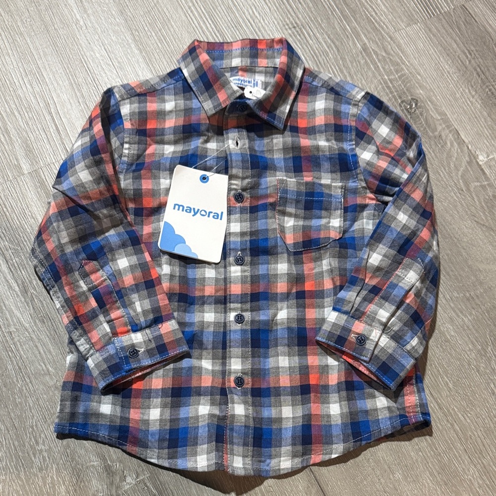 Mayoral Plaid Button-Down Shirt - Red, Blue, Gray